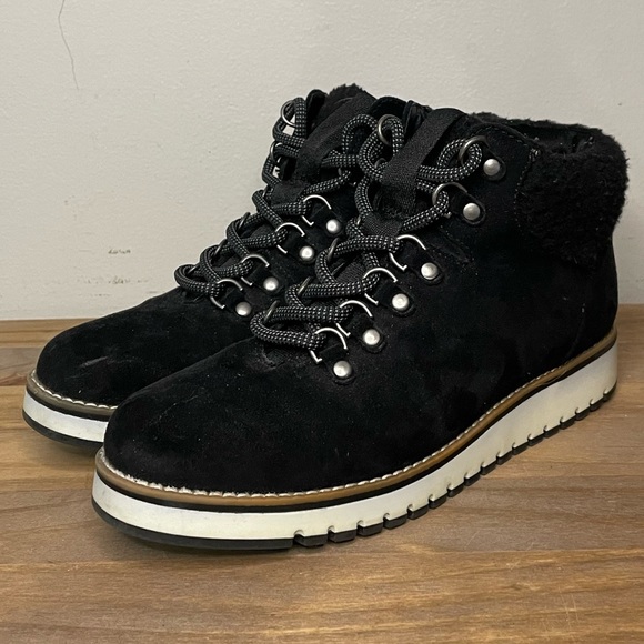 Sonoma Eco Katherina 2 Black Faux Fur Trim Ankle Lace Up Boots Women’s Size:7M - Picture 2 of 6